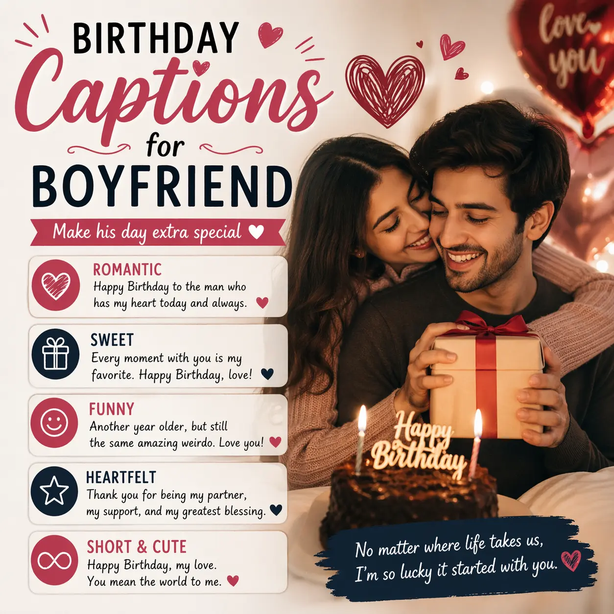 110 Romantic Birthday Captions for Boyfriend – Sweet, Funny & Heartfelt Ideas